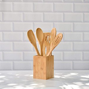 Conjunto de 5 Utensílios em Bambu e Suporte Maxwell & Williams