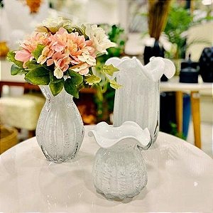 Vaso Vidro Murano Trouxinha 12x14cm Branco Leitoso Veneza