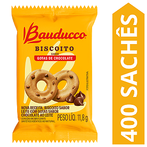 Kit 400 Sachês Biscoito Leite Com Gotas De Chocolate Bauducco 11,8g