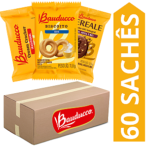 Kit 60 Sachês Biscoito Bauducco Sabores Cereale Cacau Aveia E Mel, Leite, Cream Cracker