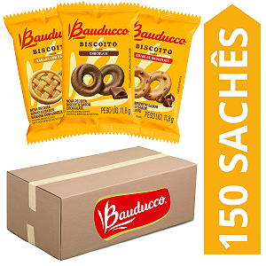 Kit 150 Sachês Biscoitos Bauducco Sabores Leite Com Gotas De Chocolate, Banana Com Canela, Chocolate