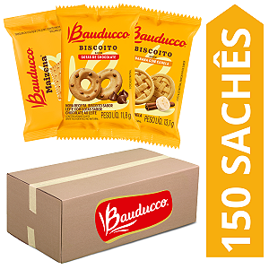 Kit 150 Sachês Biscoitos Bauducco Sabores Leite Com Gotas De Chocolate, Banana Com Canela, Maizena