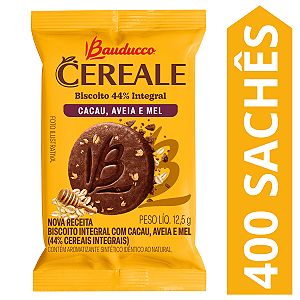 Kit 400 Sachês Biscoito Cereale Cacau, Aveia E Mel Bauducco 12,5g