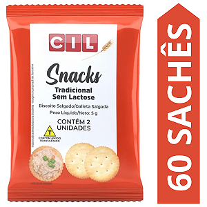 Kit 60 Sachês Biscoito Snacks Tradicional Sem Lactose CIL 5g