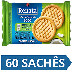 Kit 60 Sachês Biscoito Amanteigado Coco Renata 8,8g