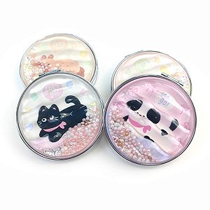 Mini Espelho de Aumento para Bolsa, Estampa Fofa com Bolinhas Decorativas