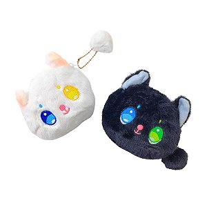 Chaveiro Porta Moeda Gatinho Pelúcia com Pom pom