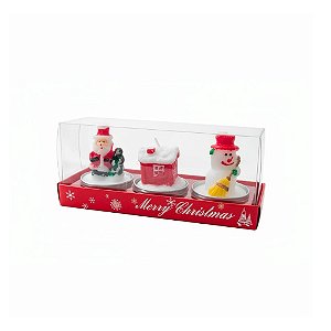 Conjunto de Vela de Natal Papai Noel, Casa e Boneco - Allmini
