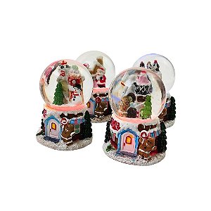 Ornamento de Mesa Globo de Neve Casa Azul com Led Natalina