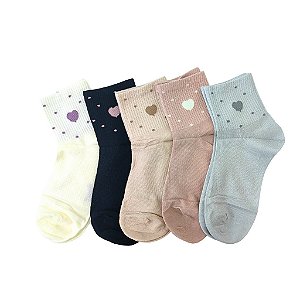 Meia Cano Médio Feminina Corações Minimalista Colorido - Allmini