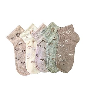 Meia Cano Baixo Feminina Dog e Coração Minimalista - Allmini