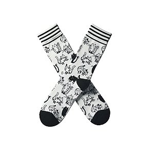 Meia Cano Médio Gatos - Preto e Branco