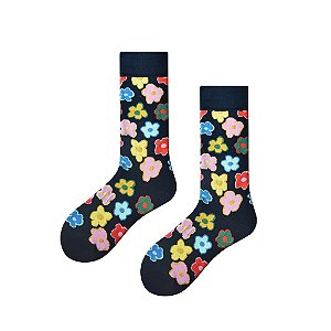 Meia Cano Médio Flores Coloridas