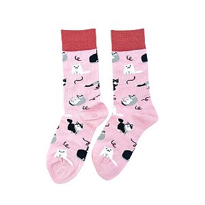 Meia Cano Médio Rosa Gatinhos