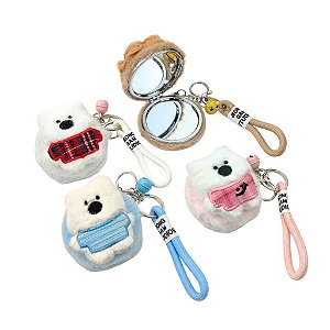 Espelho de Bolsa Ursinhos Fofinhos de Pelúcia com Chaveiro