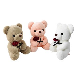 Brinquedo de Pelúcia Urso com Flor Rosa