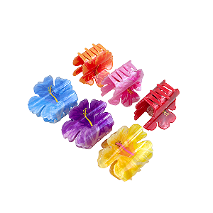Prendedor De Cabelo Flores de Hibiscos Coloridos 6cm