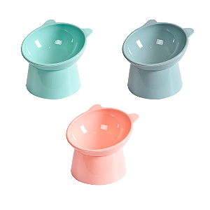 Comedouro PET Elevado com Orelhinhas para Gatos
