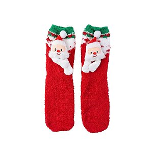 Meia Cano Médio Natalina Felpuda com Papai Noel 3D - Allmini