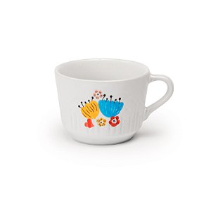 Xícara Chá Relevo Branca Decorado Flor 90 ml