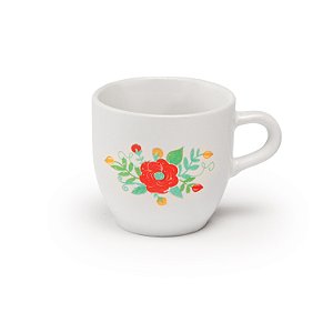 Xícara Café Lisa Branca Decorada Flor 50 ml