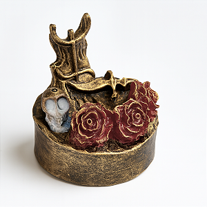 Ofertório Rosa Caveira Rosa Dourado Vintage Resina 5 cm