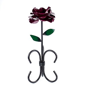 Porta Velas Votiva e Palito Rosa Roxa em Metal 30cm