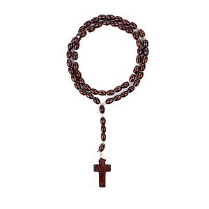 Terço de Madeira com Crucifixo 42 cm Conta 8 mm Marrom