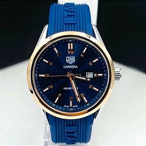 Relógio Tag Carrera Luxo - Masculino - Pulseira Em Silicone Azul