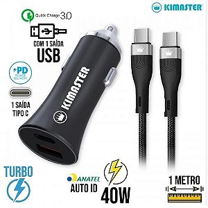 KIT CARREGADOR VEICULAR POWER DUO CABO USB C P/ USB C CV209CC