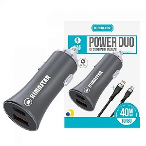 KIT CARREGADOR VEICULAR POWER DUO CABO USB C P/ LIGHTNING CV209CL