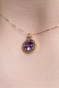 PINGENTE DE OURO 18K REDONDO AMETISTA PI051703020507