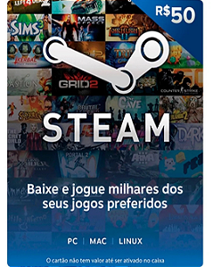 STEAM CARTÃO PRÉ-PAGO R$50 REAIS