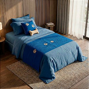 Kit Peseira Pet Impermeável Para Cama Solteiro 04 pçs Cor:Azul