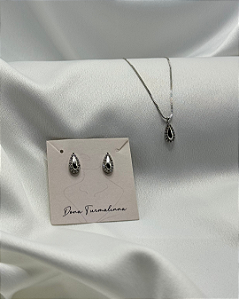 Conjunto Gotinha Cravejada Banhada em Ródio