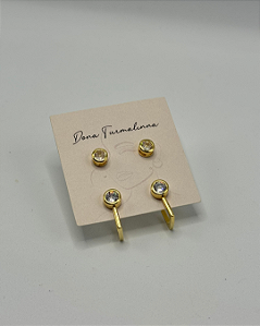 Brinco Duplo 1º e 2º furo zircônia banhado em ouro 18k