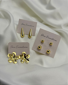 Kit de Brincos Banhados em Ouro 18K