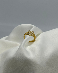 Anel Coração Regulável com Micro Zircônias Banhado em Ouro 18k