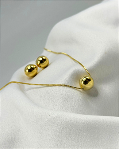 Conjunto Bola Banhado em Ouro 18k