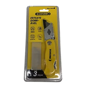 Estilete Dobrável Trapezoidal Profissional Com 3 lâminas extras e Trava de Segurança