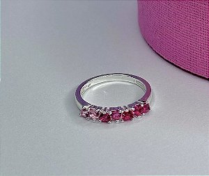 Anel mini corações rosa degradê banhada a prata - Tamanho 16/17
