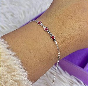 Pulseira pedrinhas redondas rosa banhada a prata