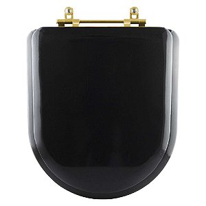 Tampa de Vaso Sanitário Almofadado Carrara Preto para vaso Deca com Ferragem Dourada