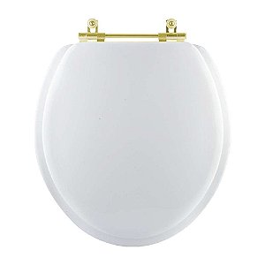 Tampa de Vaso Sanitário Almofadado Convencional Oval Universal Branco com Ferragem Dourada