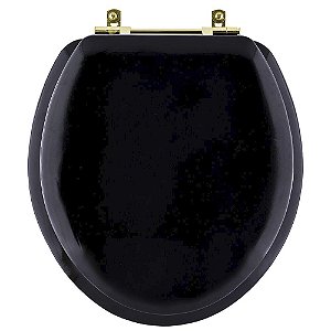 Tampa de Vaso Sanitário Almofadado Convencional Universal Preto com Ferragem Dourada