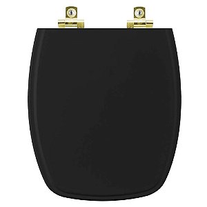 Tampa de Vaso Sanitário Laqueado Soft Close Stylus Preto para vaso Celite com Ferragem Dourada