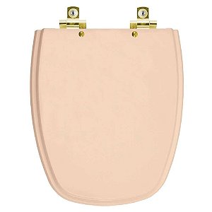 Tampa de Vaso Sanitário Laqueado Soft Close Monte Carlo Rosa Floral para vaso Deca com Ferragem Dourada