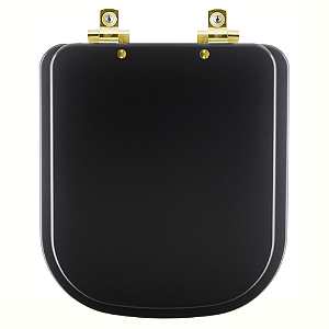 Tampa de Vaso Sanitário Laqueado Soft Close Piano Preto Fosco para vaso Deca com Ferragem Dourada