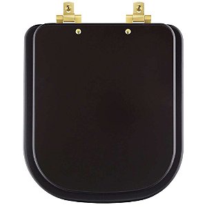 Tampa de Vaso Sanitário Laqueado Soft Close Quadra Marrom Fosco para vaso Deca com Ferragem Dourada