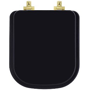 Tampa de Vaso Sanitário Laqueado Soft Close Quadra Preto para vaso Deca com Ferragem Dourada